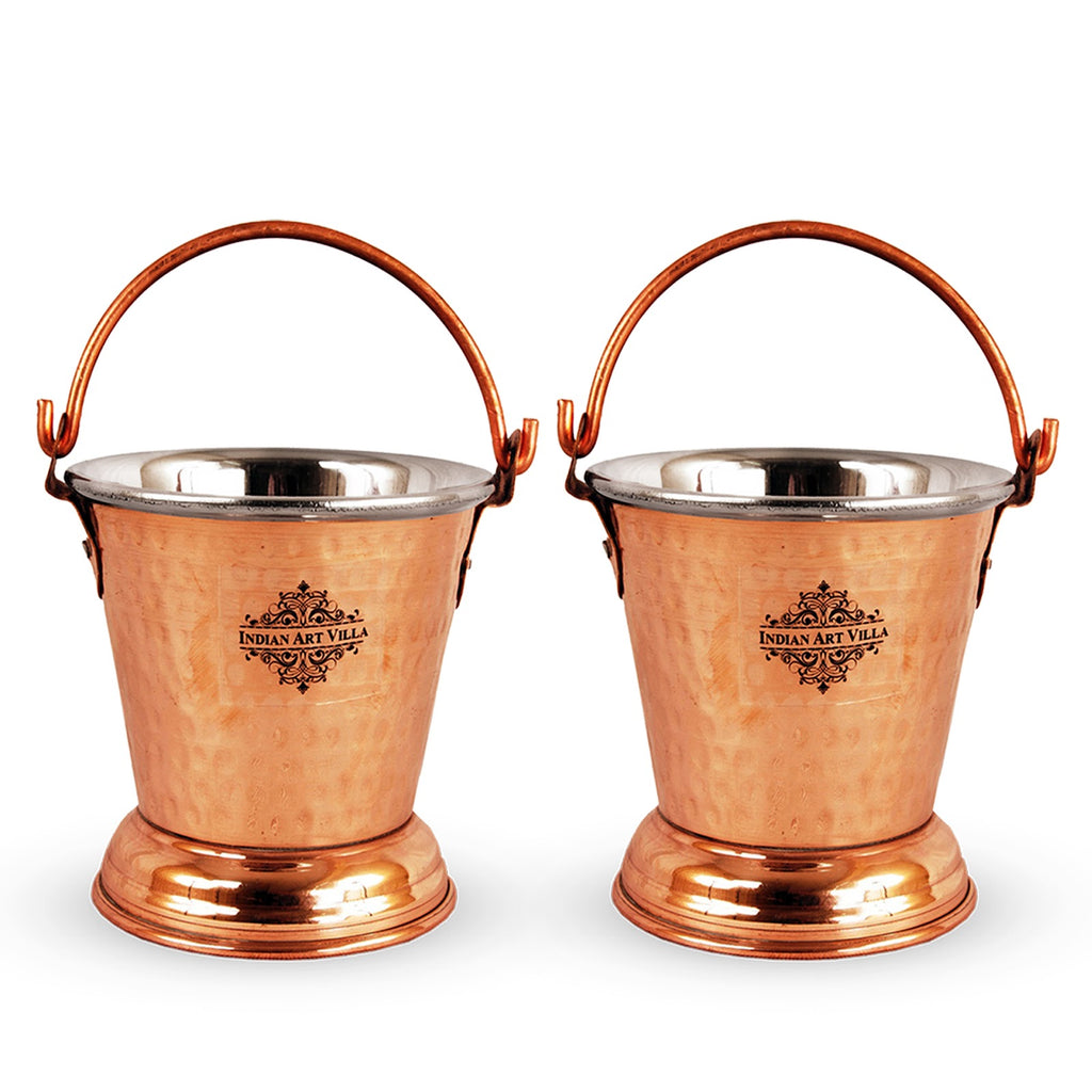 Indian Art Villa Steel Copper Hammered Design Bucket