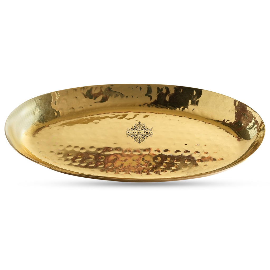 INDIAN ART VILLA Pure Brass Oval Shape Platter, Tableware, Serveware 4.2"x0.5"