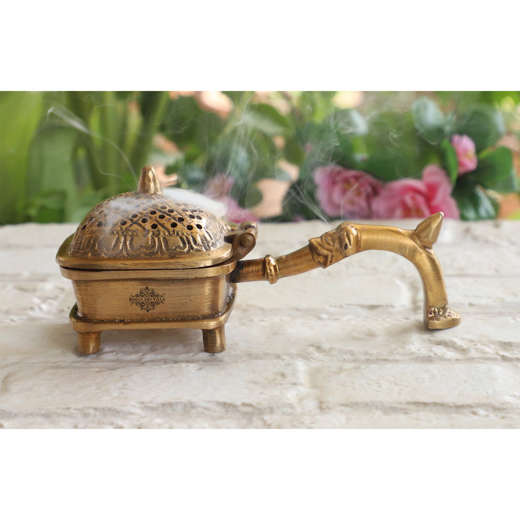 IndianArtVilla Pure Brass Antique Dark Incense Holder / Dhoop Dani in Square Design