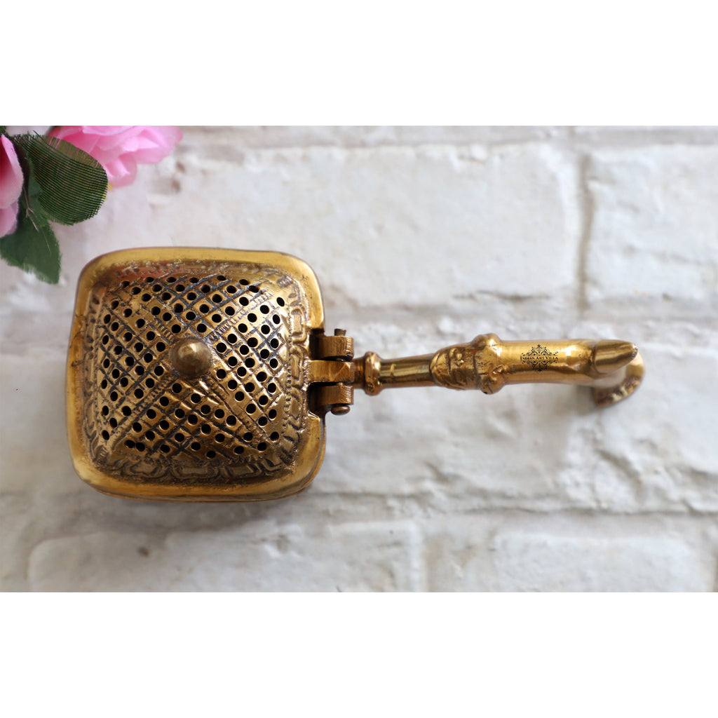 IndianArtVilla Pure Brass Antique Dark Incense Holder / Dhoop Dani in Square Design