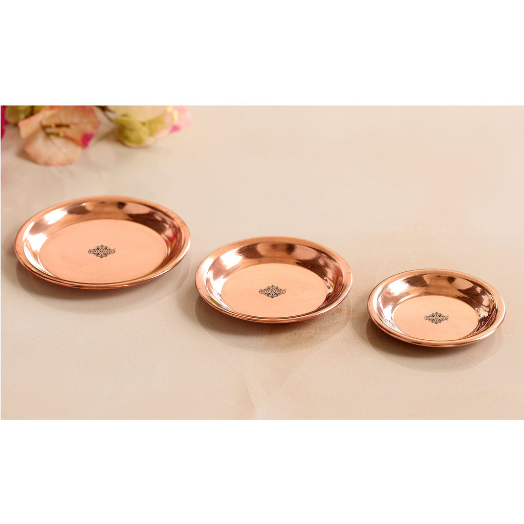 IndianArtVilla Copper Pooja Thali Plate, Poojan Purpose, Spiritual Gift Item Set of 6 Coppe (Brown)