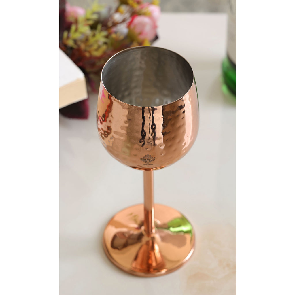 Indian Art Villa Pure Steel with Copper Plated Hammered Cocktail Glass Barware 350 ML