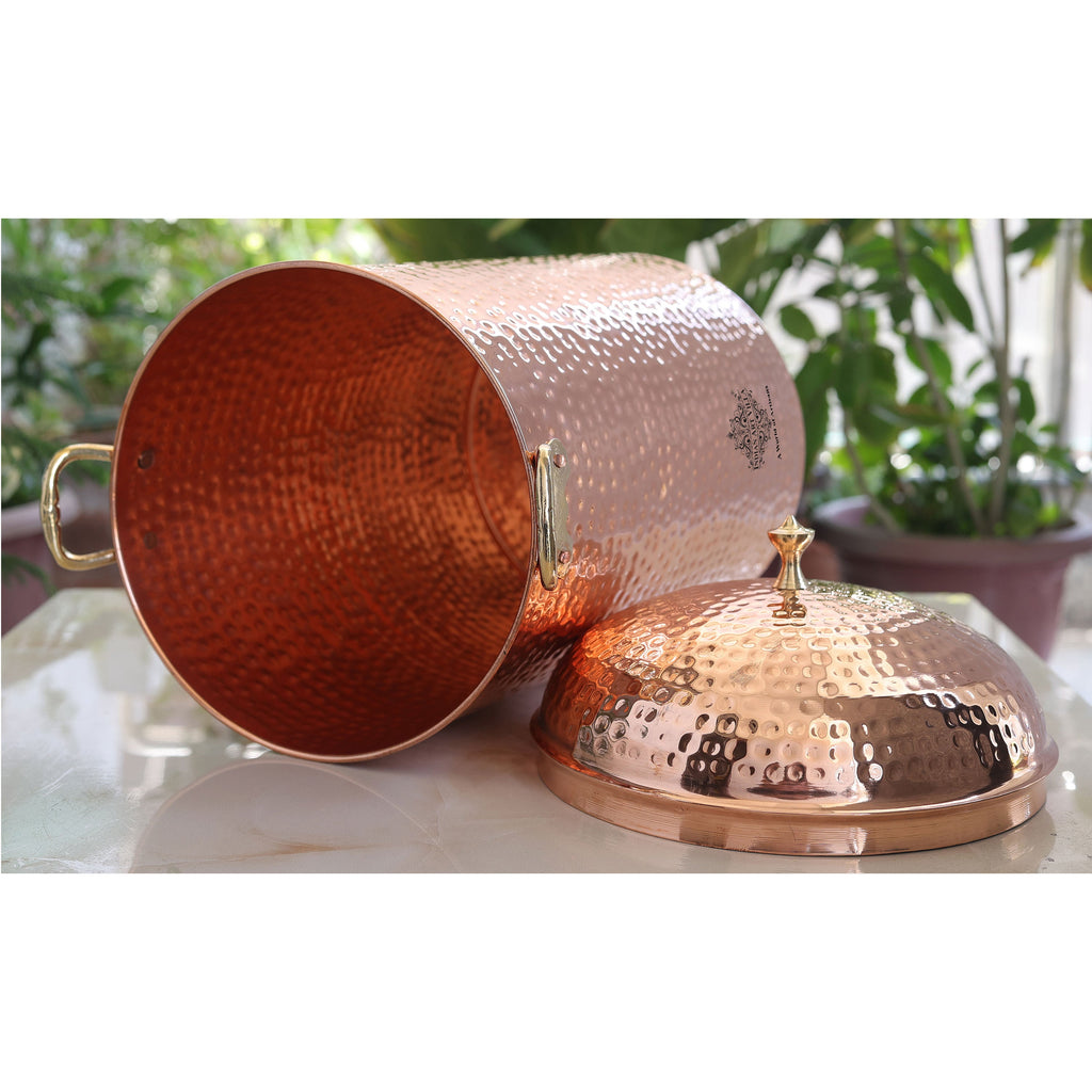 INDIAN ART VILLA Pure Copper Hammered 12 Liter Storage Pot