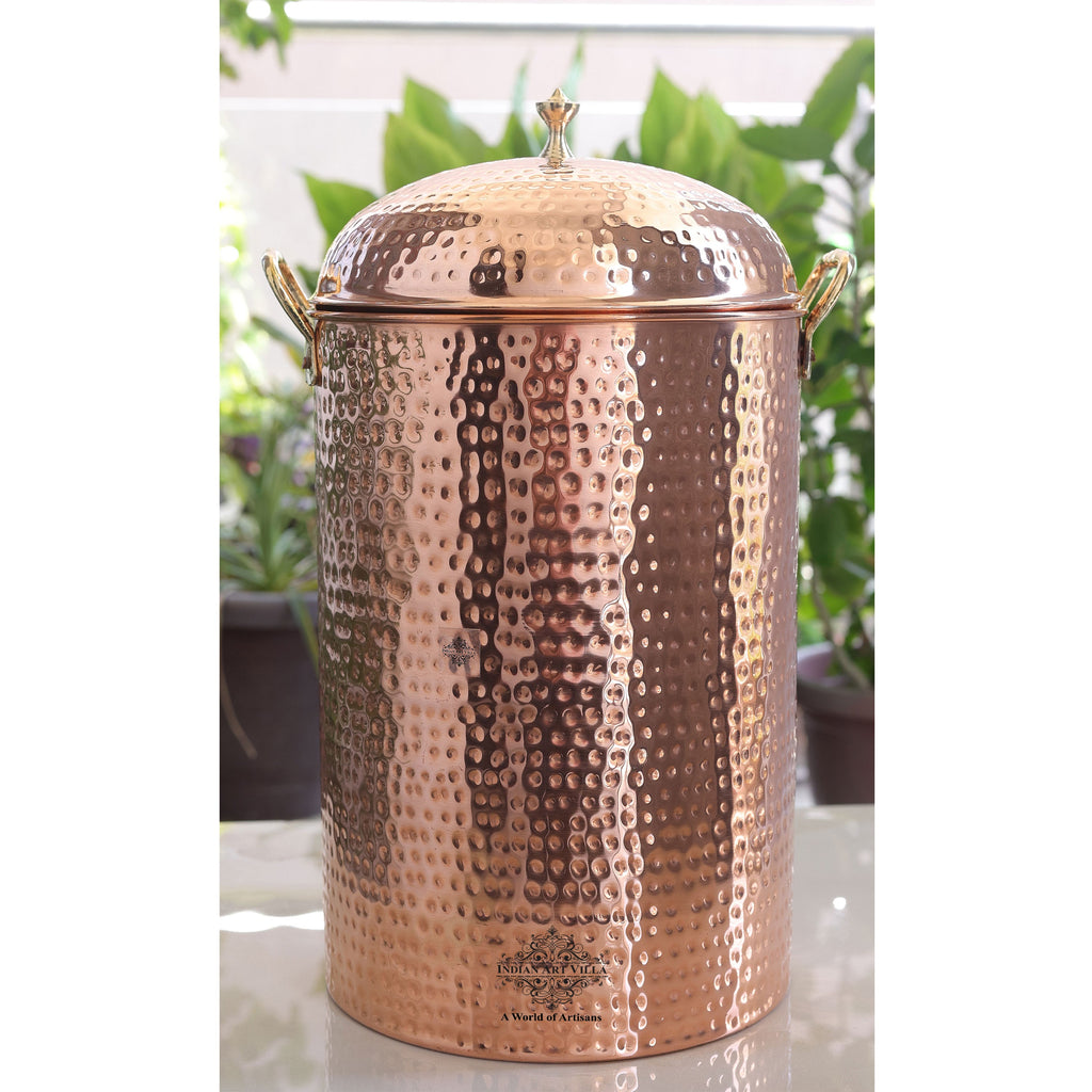 INDIAN ART VILLA Pure Copper Hammered 12 Liter Storage Pot