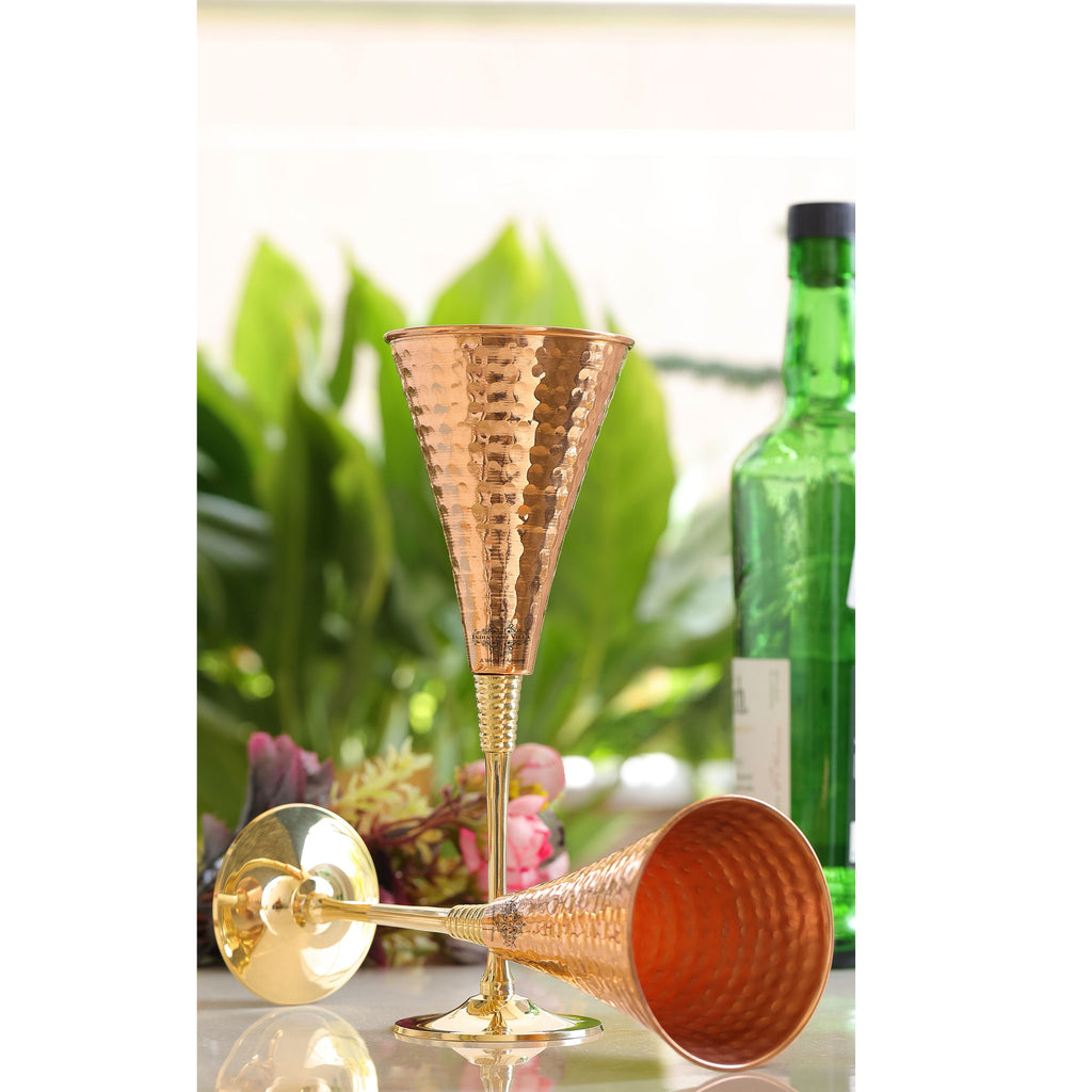Indian Art Villa Copper Designer Cocktail Glass with Brass Stand