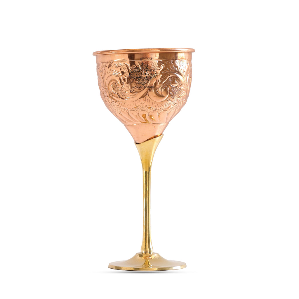 Indian Art Villa Copper Designer Wine Glass with Brass Stand