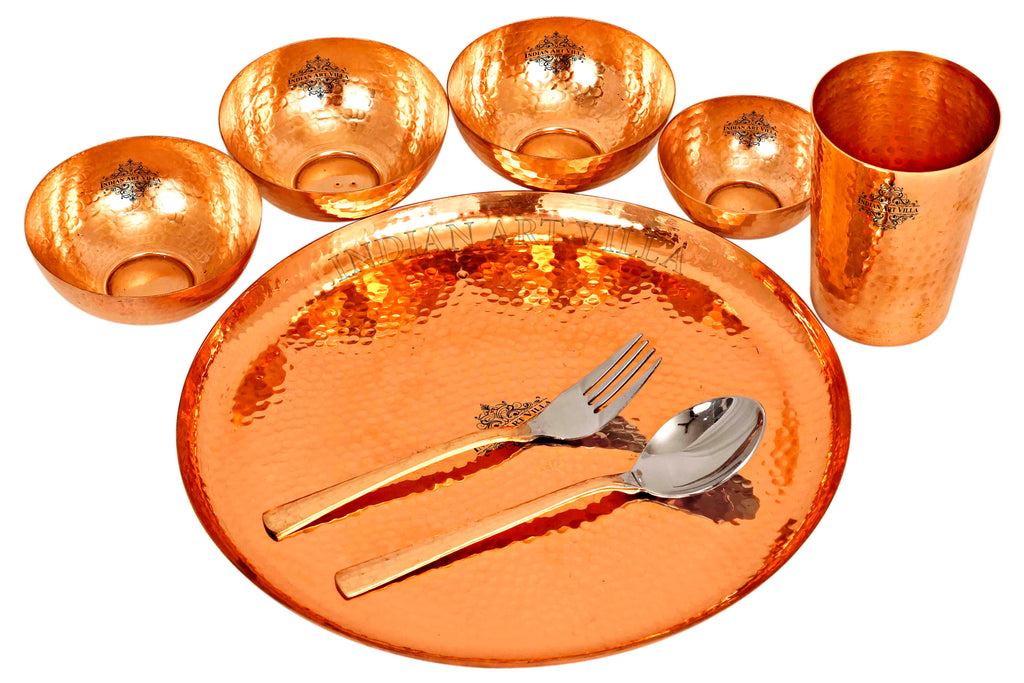 INDIAN ART VILLA Copper Hammered Dinner Set (8 Pieces)