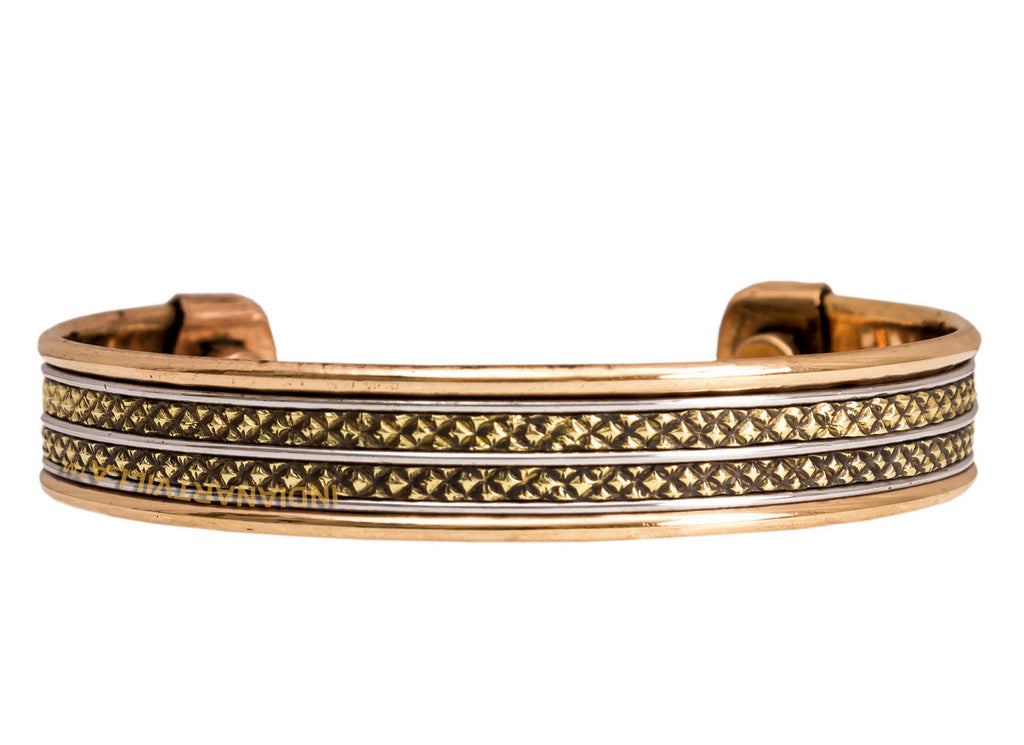 Indian Art Villa Handmade Copper Antique Rare Design Openable Designer Kada Bracelet Bangle with Magnet | Good Health Relieving Arthiritis/Rheumatic Symptoms