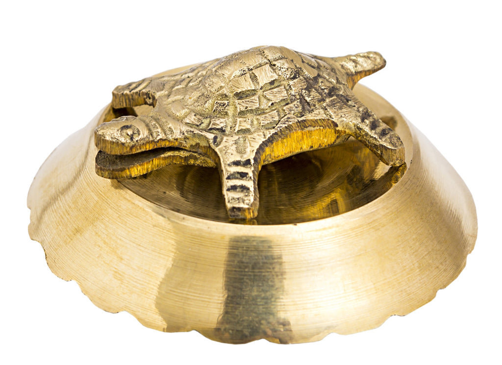 INDIAN ART VILLA Brass Open Mouth Tortoise with Bowl