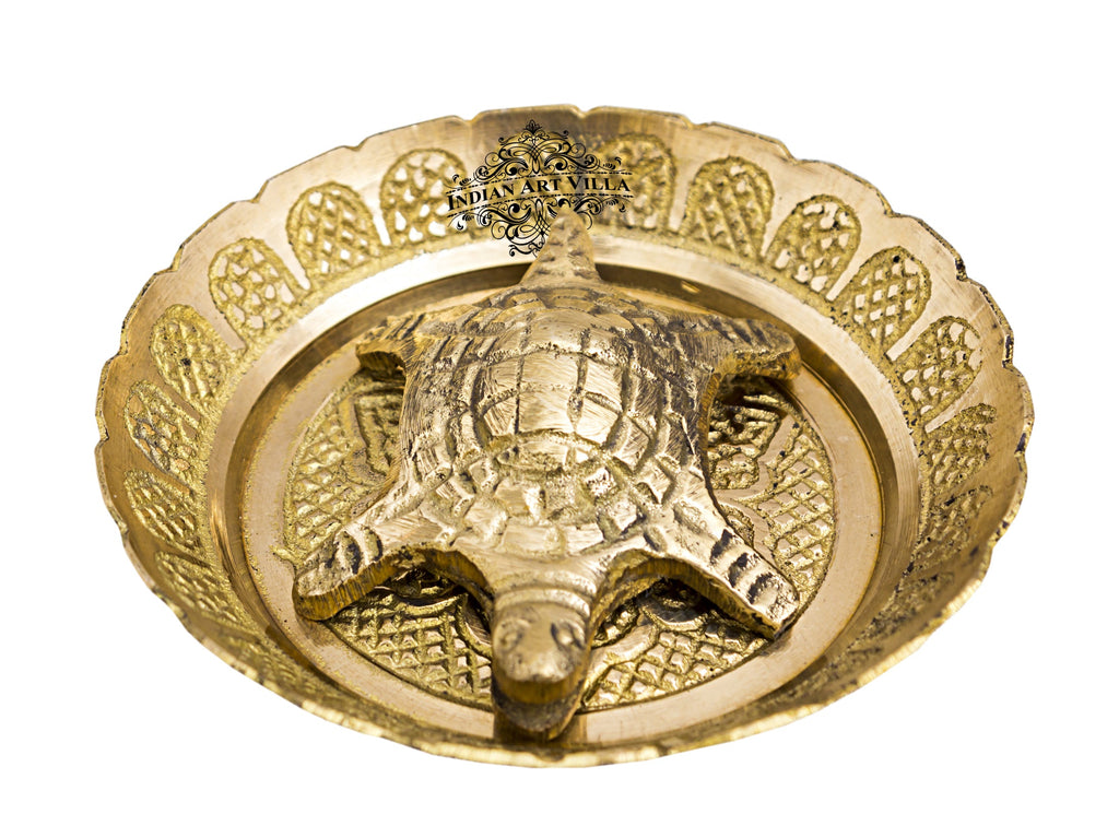 INDIAN ART VILLA Brass Open Mouth Tortoise with Bowl