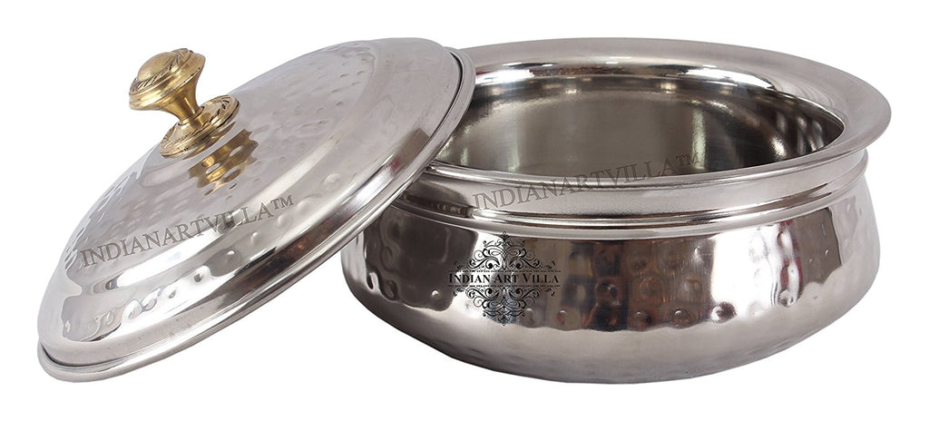 Indian Art Villa Steel Hammered Design Handi Bowl with Lid - 525 ML