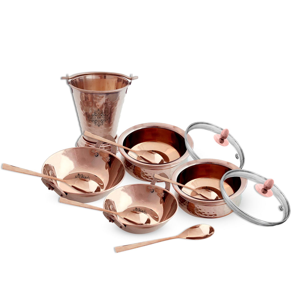 Indian Art Villa, Rose Gold Steel Tableware Gift Set, Hammered Design, 10 Pieces