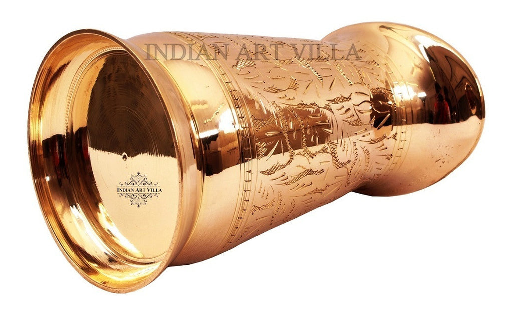 Indian Art Villa Pure Brass Modern Style Jug, Pitcher with designer handle, Embossed Design | Drinkware | 950 ML