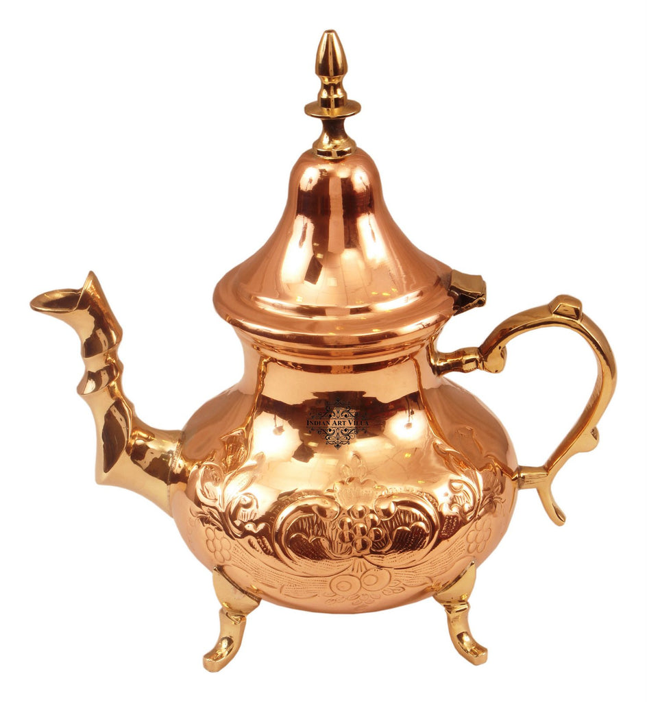 INDIAN ART VILLA Copper Designer Mughlai Tea Pot with Inside Lining