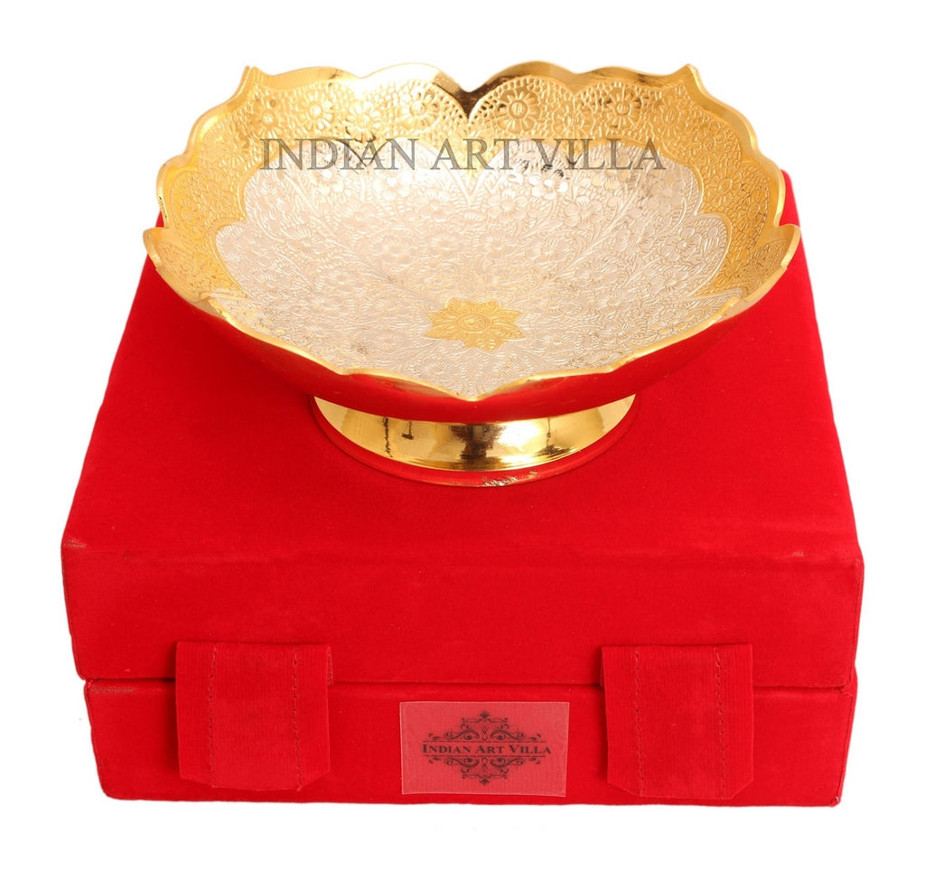 Indian Art Villa Silver Plated Gold Polished Designer Round Big Bowl
