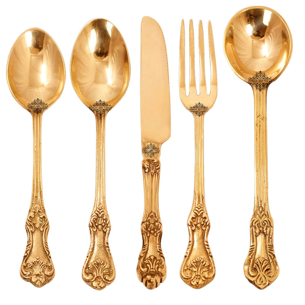 IndianArtVilla Pure Brass Designer Cutlery Set Of 5