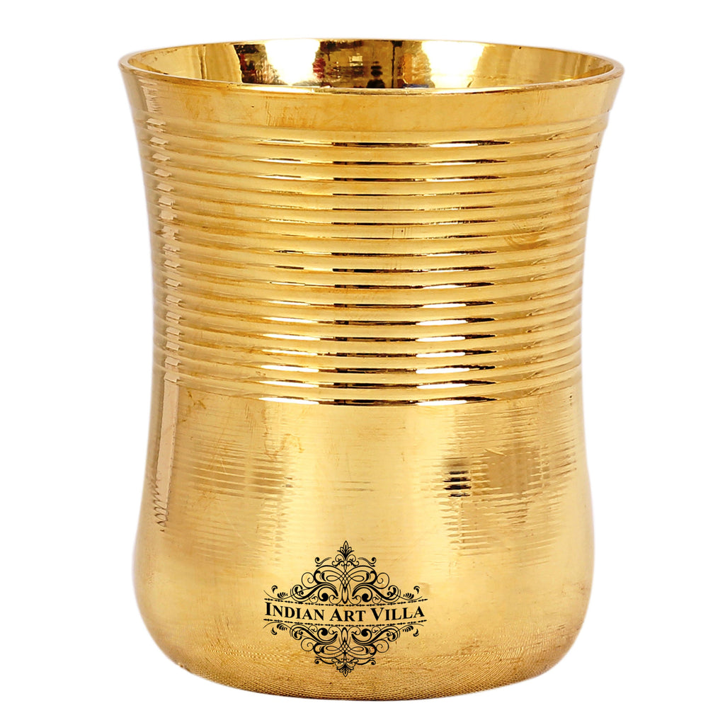 Indian Art Villa Pure Brass Half Lining Design Glass Tumbler Cup 350 ML
