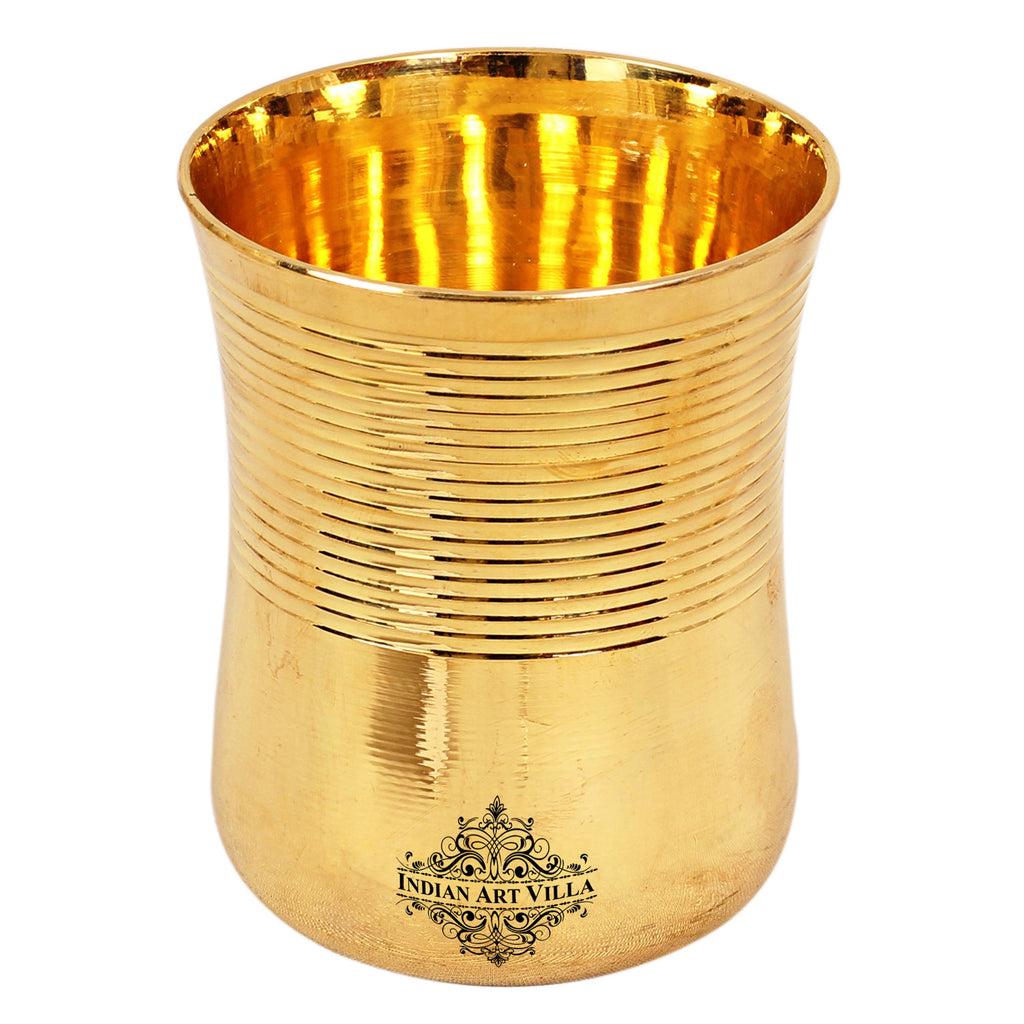 Indian Art Villa Pure Brass Half Lining Design Glass Tumbler Cup 350 ML