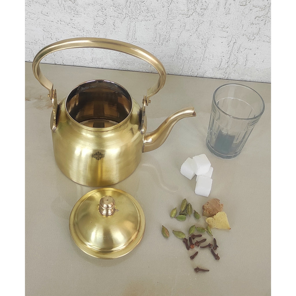 Indian Art Villa Pure Brass Designer Tea Kettle Pot, Serving Tea Coffee, Tableware, Gold