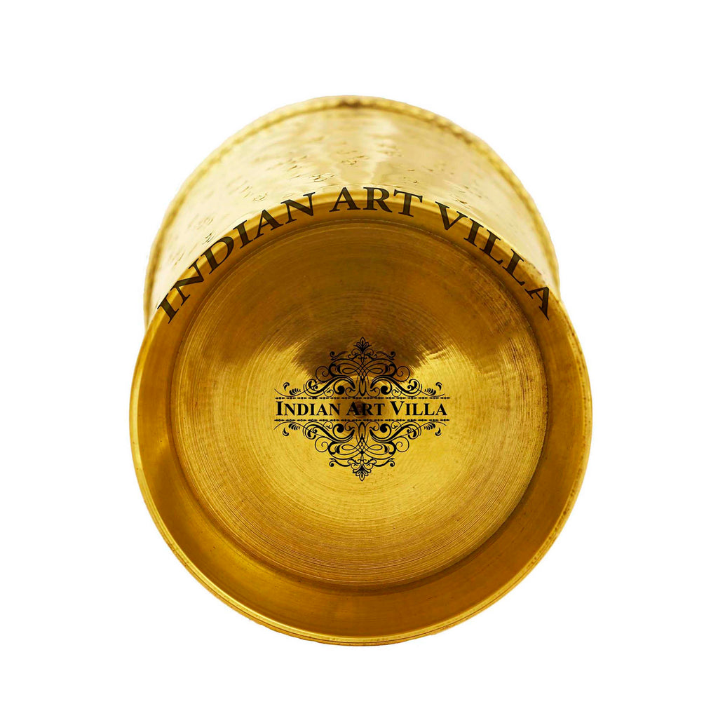 Indian Art Villa Pure Brass Embossed Flower Design Glass, 300 ML