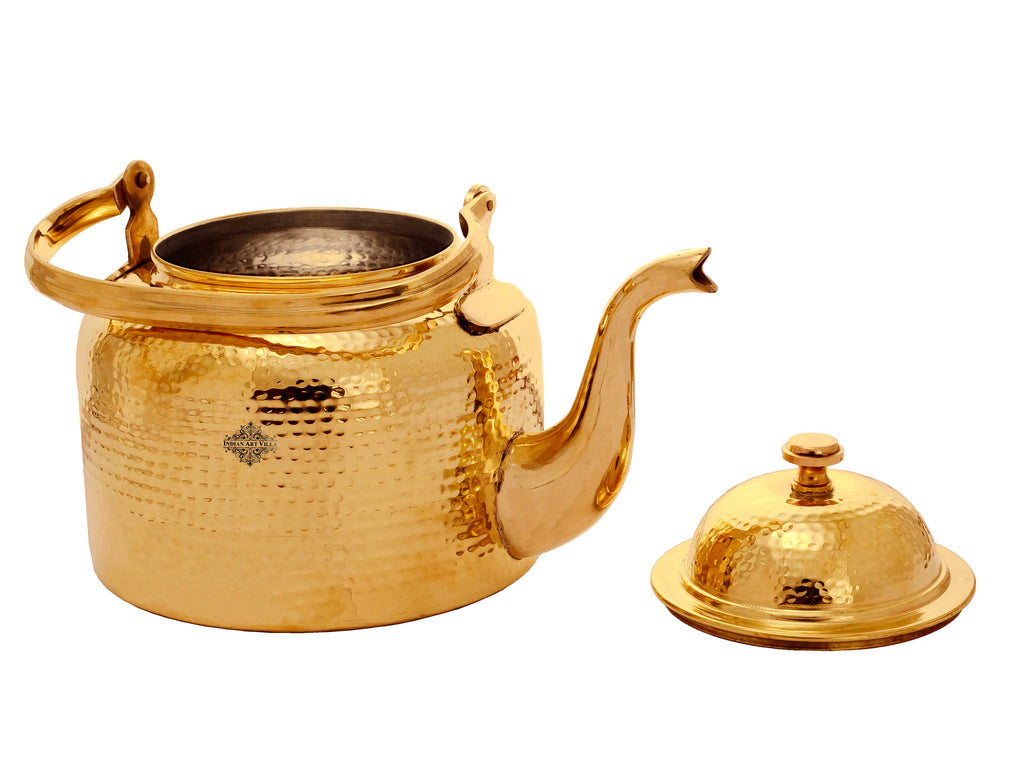 Brass Hammered Designer Tea Pot , Kettle Tin Lining Inside, Serving Tea Coffee, Tableware, Serveware