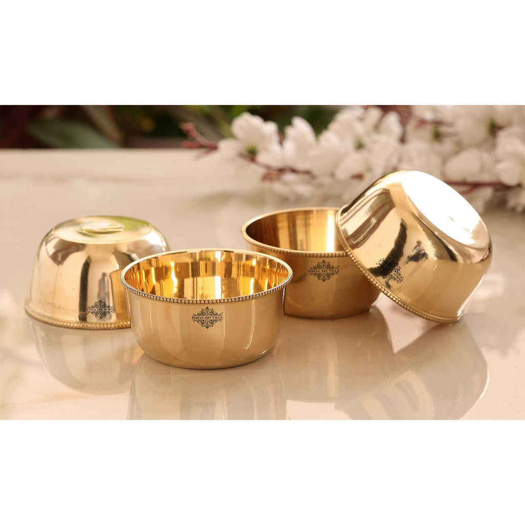 Indian Art Villa Brass Handmade Designer Bowl with Beaded Design, Dinnerware, Tableware