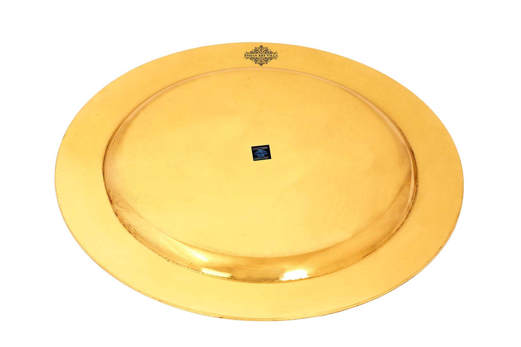 Indian Art Villa Pure Brass Handmade Embossed Design Dinner Plate Thali