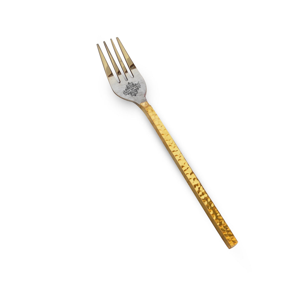 Indian Art Villa Pure Steel Hammered Fork  With Brass Handle, Length:- 7.4" Inch