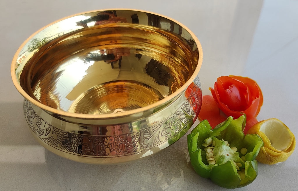 Indian Art Villa Brass Embossed Designer Handi | Dinnerware | Tableware | Serveware