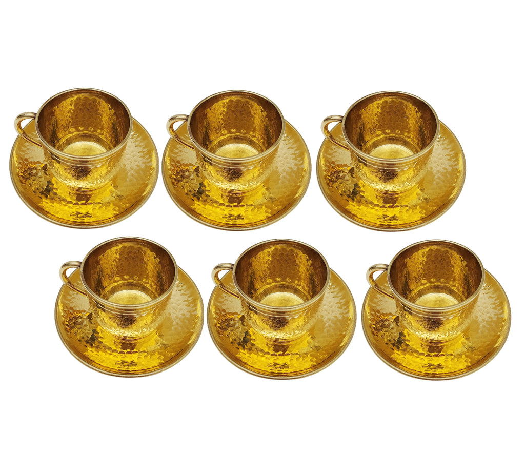 INDIAN ART VILLA Brass Hammered Cup & Saucer Set, Drinkware, Tableware, 150 ml