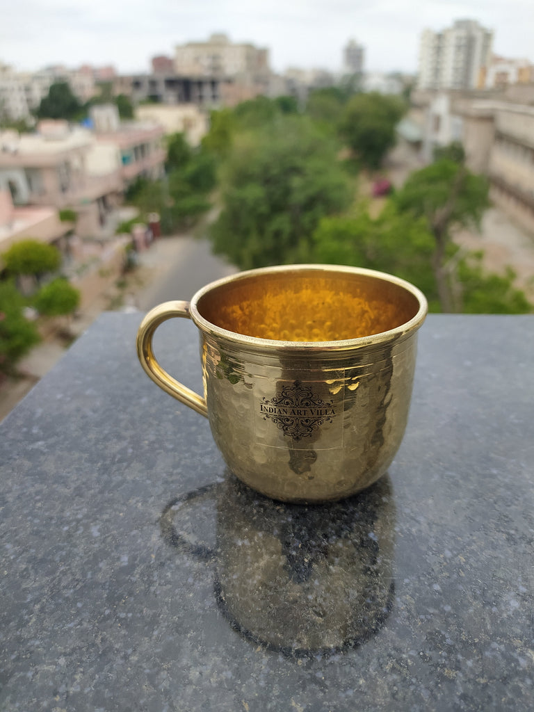 INDIAN ART VILLA Brass Hammered Cup & Saucer Set, Drinkware, Tableware, 150 ml