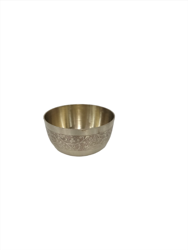 Indian Art Villla Brass Bowl With Floral Embossed Matt Finish Design, Diameter-4 Inches
