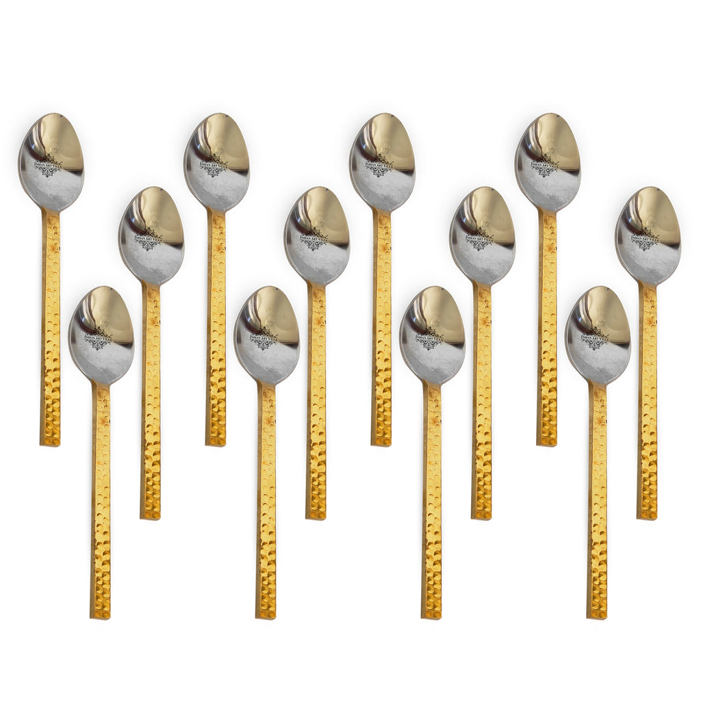 Indian Art Villa Steel Brass Spoon with Hammered Design, Dinnerware, Tableware & Cutlery Item, Length:- 6 Inch