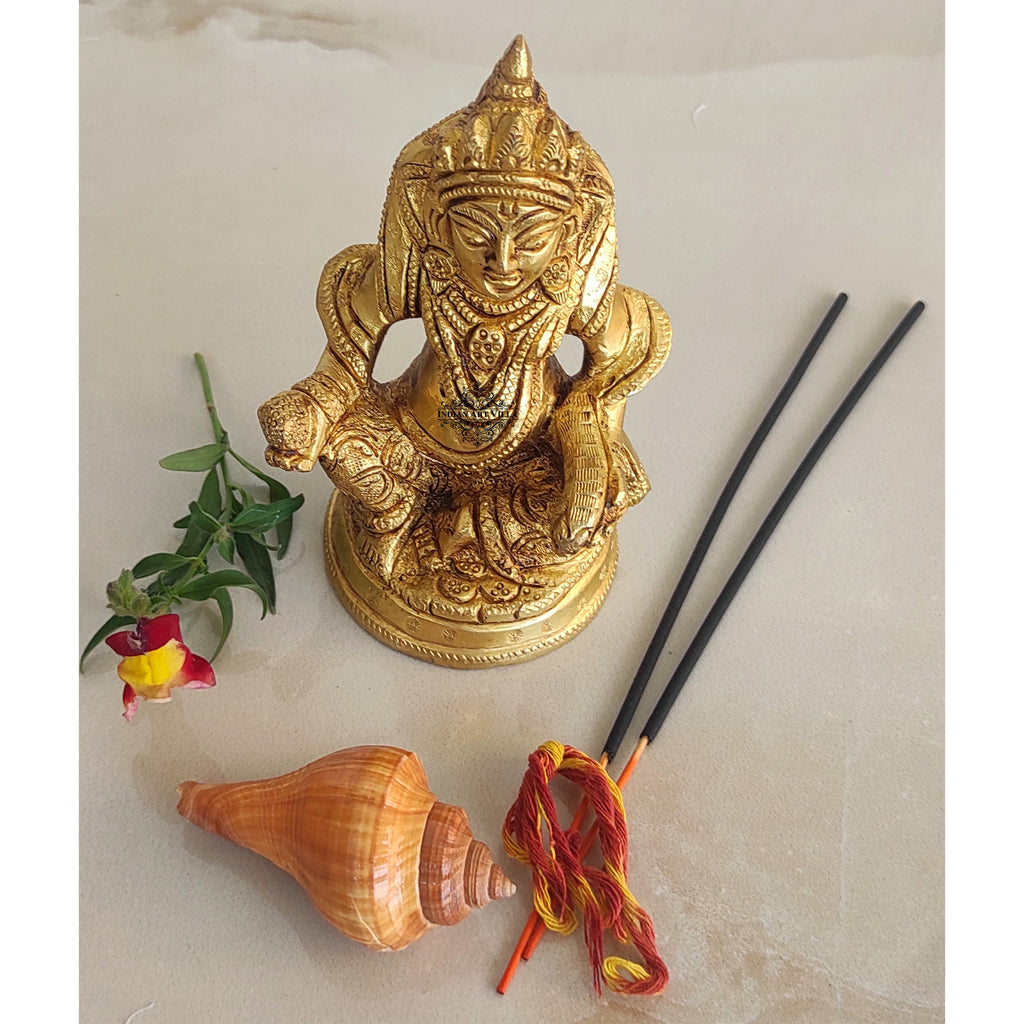 Indian Art Villa Brass Kuber Ji Statue Idol With Antique Dark Tone Design, Idol for Home, office and tempel. Height:- 5 Inch