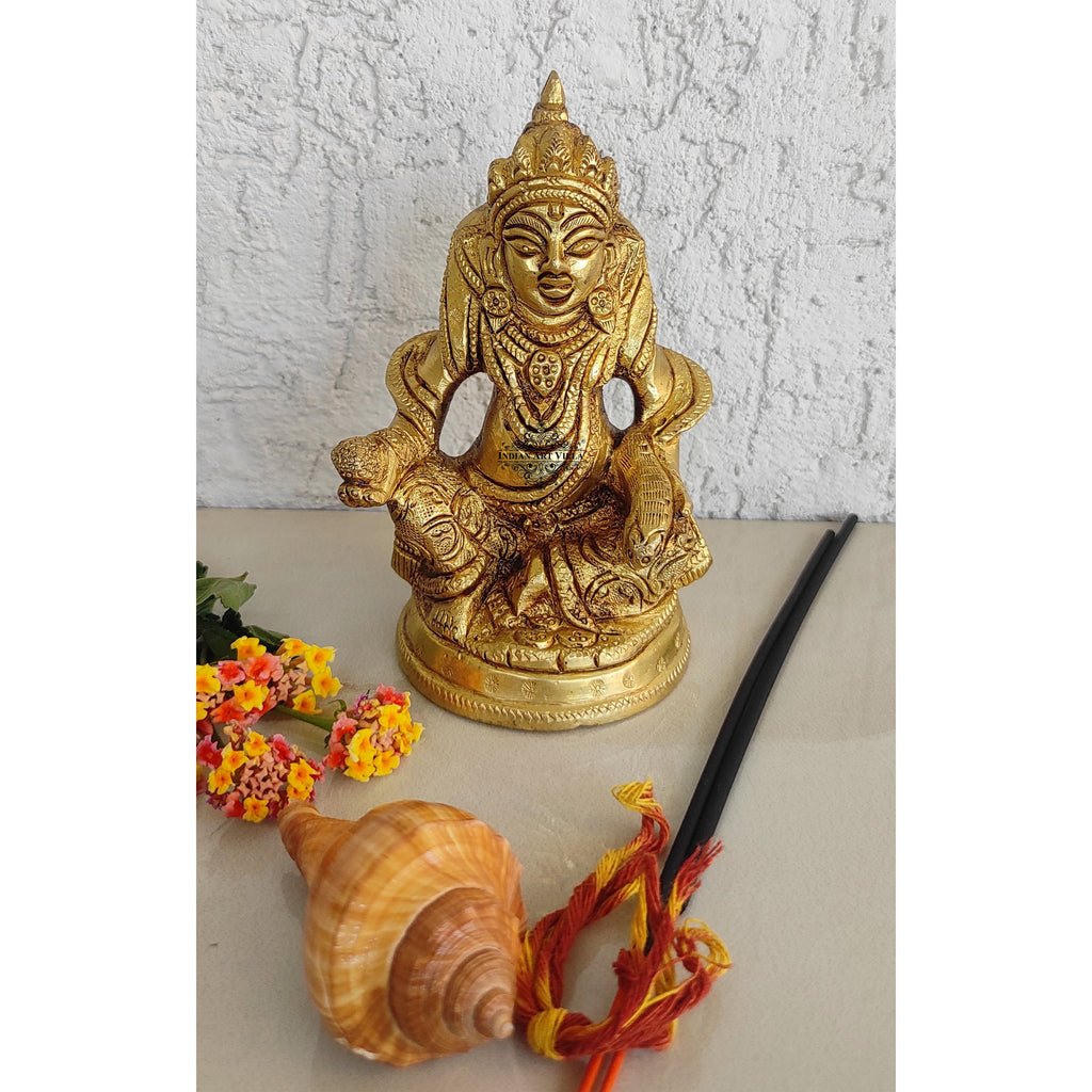 Indian Art Villa Brass Kuber Ji Statue Idol With Antique Dark Tone Design, Idol for Home, office and tempel. Height:- 5 Inch