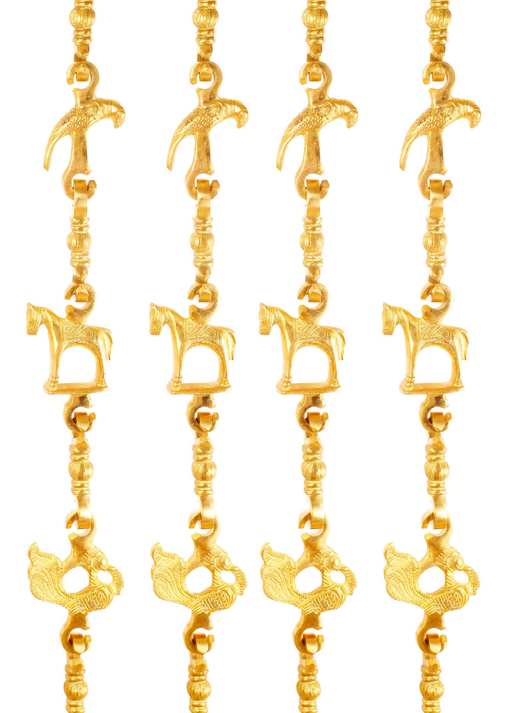 Indian Art Villa Brass Swing Jhula Chain Design:- Parrot Horse Peacock Indoor Hanging Link Approax 73.3" Inch Each X4, Gold, Set of 4