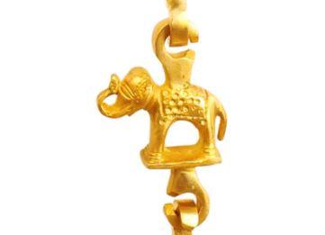Brass Swing Jhula Chain | Design:- Parrot-Men Guard-Elephant | Indoor Hanging Link | Approx 75.9" Each | Gold | Set of 4