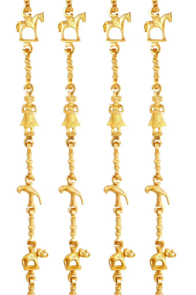 Indian Art Villa Brass Jhula Chain Horse, Men Guard, Parrot, Elephant With 3 step Designer Chain 76.7 Inch Each, Set of 4