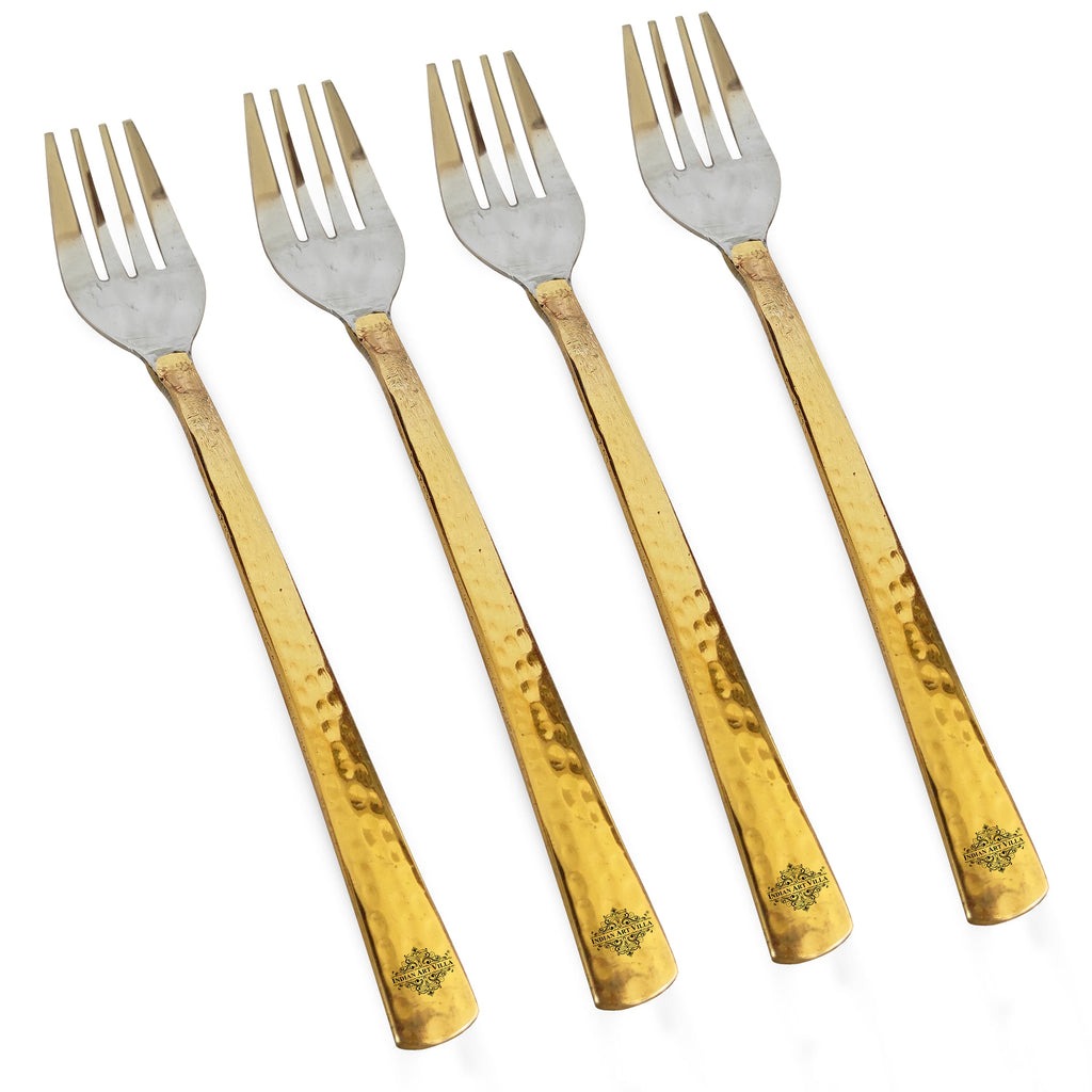 Indian Art Villa Steel Brass Fork With Hammered And Shine Finish Design, Cutlery for Home, Hotel, Restaurant, Length-7.5 Inches
