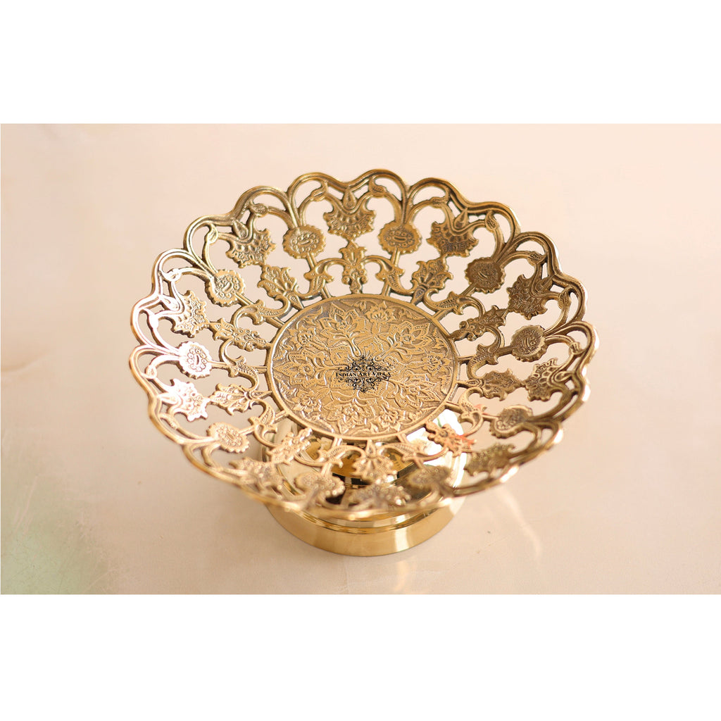 Indian Art Villa Brass Fruit Basket With Floral Jali Design, Serveware, Tabelware, Hotelware, Home Décor & Gift item, Size- 4.5 Inch x 9 Inch