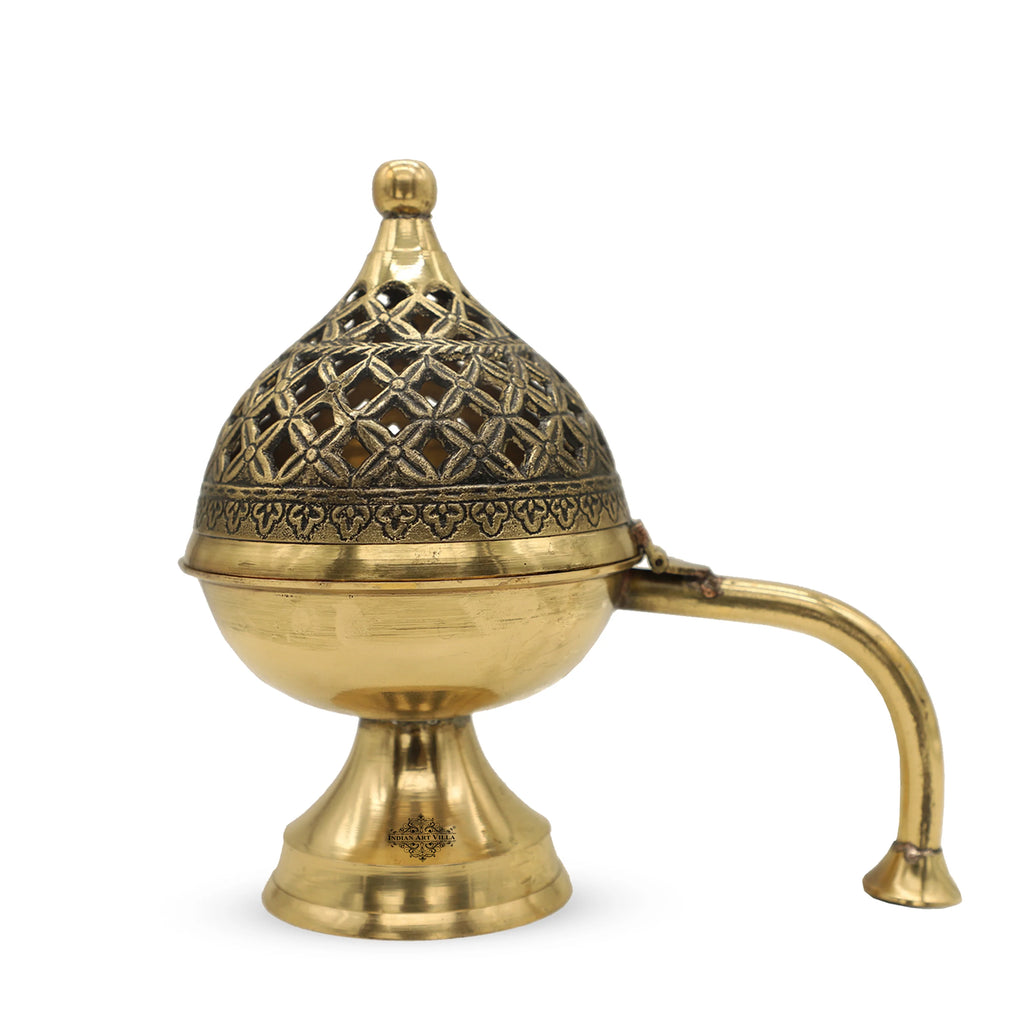Indian Art Villa Brass Dhoop Dani with Antique Design, Ideal for Home & Temple Pooja, Size-7x4.5 Inches