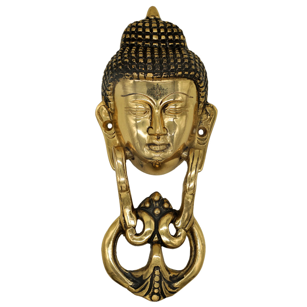 Indian Art Villa Pure Brass Door Knob With Budha Design & Antique Touch, Decor Item For Home, Hotel & Restaurants, Size- 8x3.5 Inches