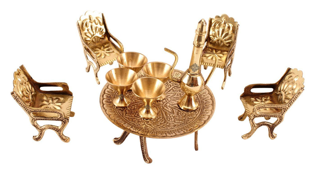 Brass Handcrafted Maharaja Style Dining Table set Fingurines, Miniatures, Showpieces, Home Decor