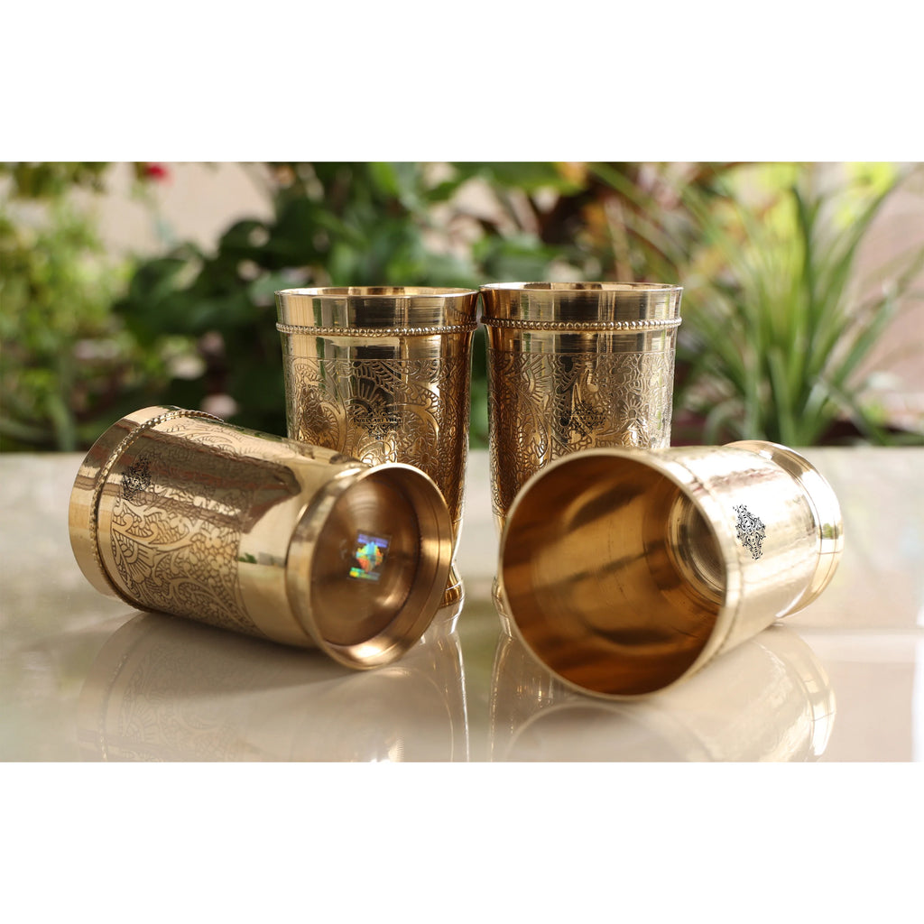 INDIAN ART VILLA Pure Brass Glass, Embossed Design, 300ml