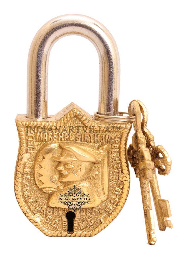 Indian Art Villa Pure Brass Marshal Design Lock with 2 Key