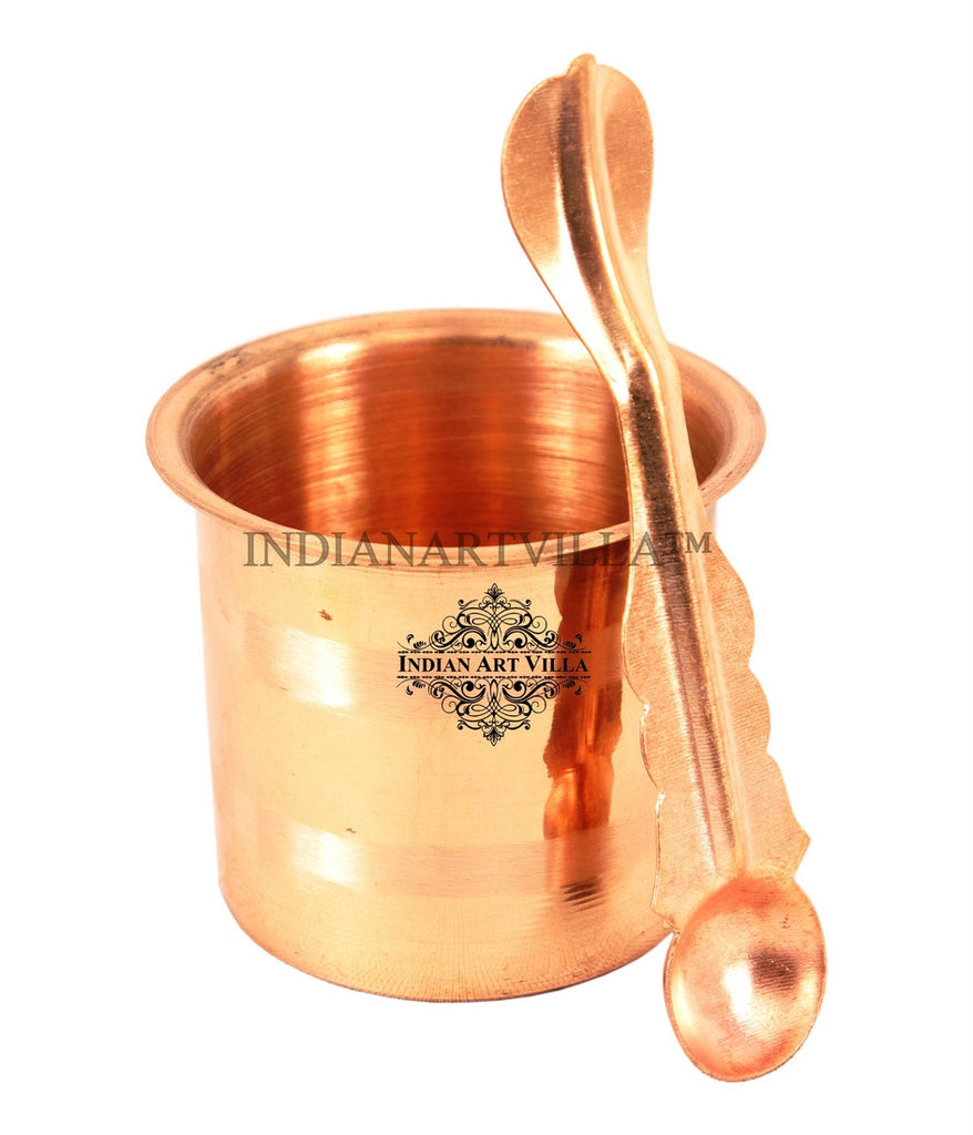 Indian Art Villa Pure Copper Panch Patra Worship Glass and Spoon