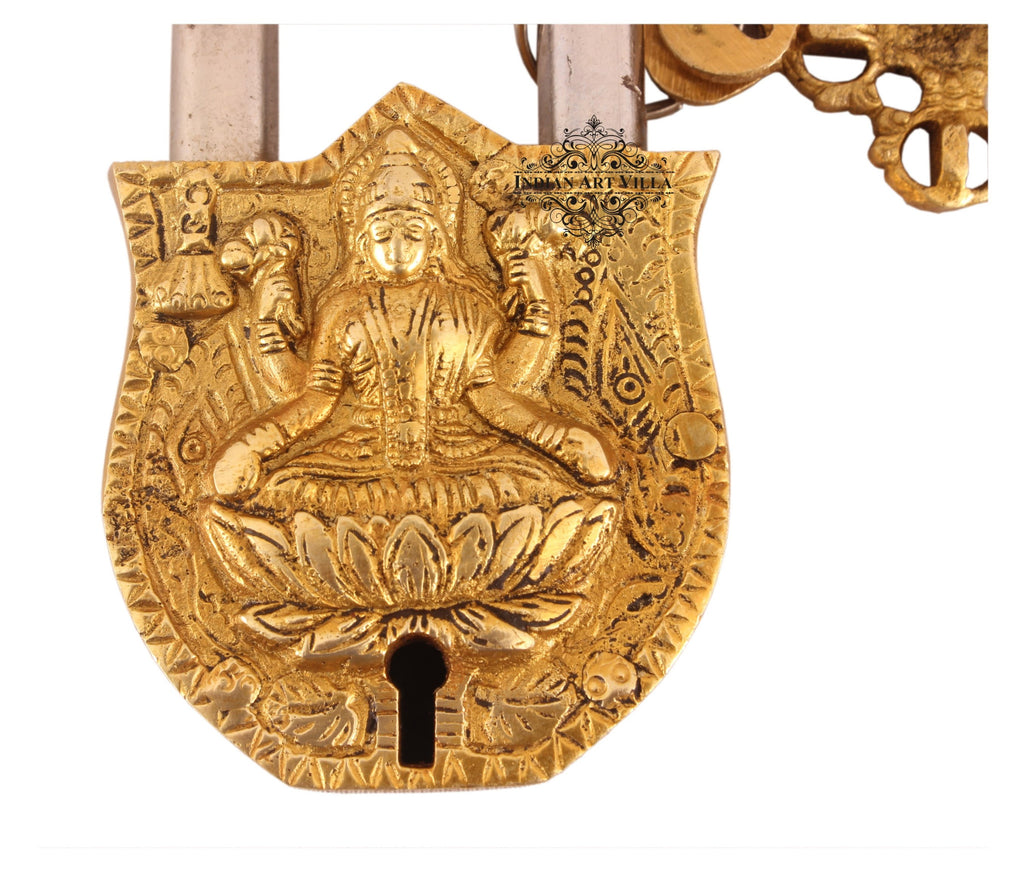 Indian Art Villa Pure Brass Laxmi Ji Design Lock with 2 Key