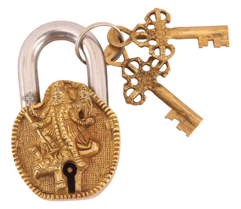 Indian Art Villa Pure Brass Maa Kali Design Lock with 2 Keys