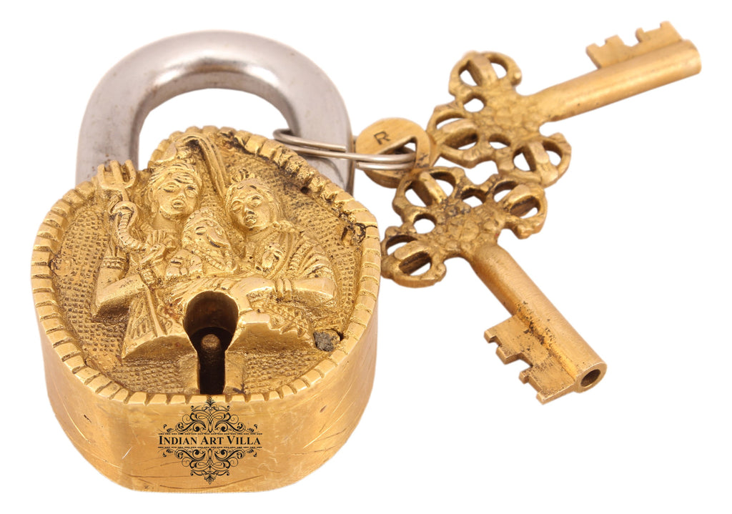 Indian Art Villa Pure Brass Shiv Pariwar Design Lock with 2 Keys