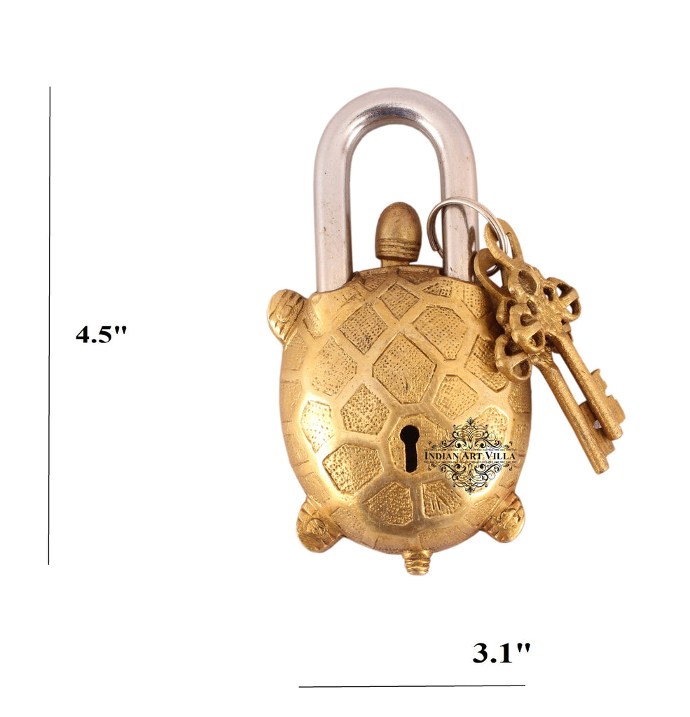 Indian Art Villa Pure Brass Tortoise Design Lock with 2 keys